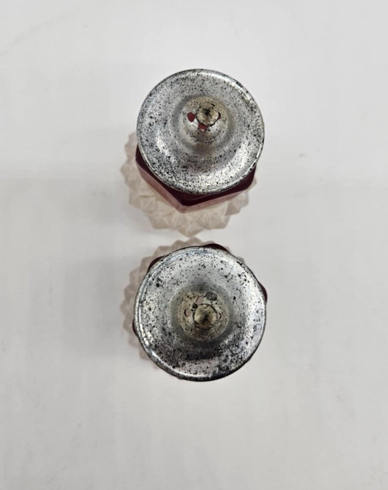 Indiana Glass Diamond Point Ruby Salt and Pepper Set with Chrome Lids