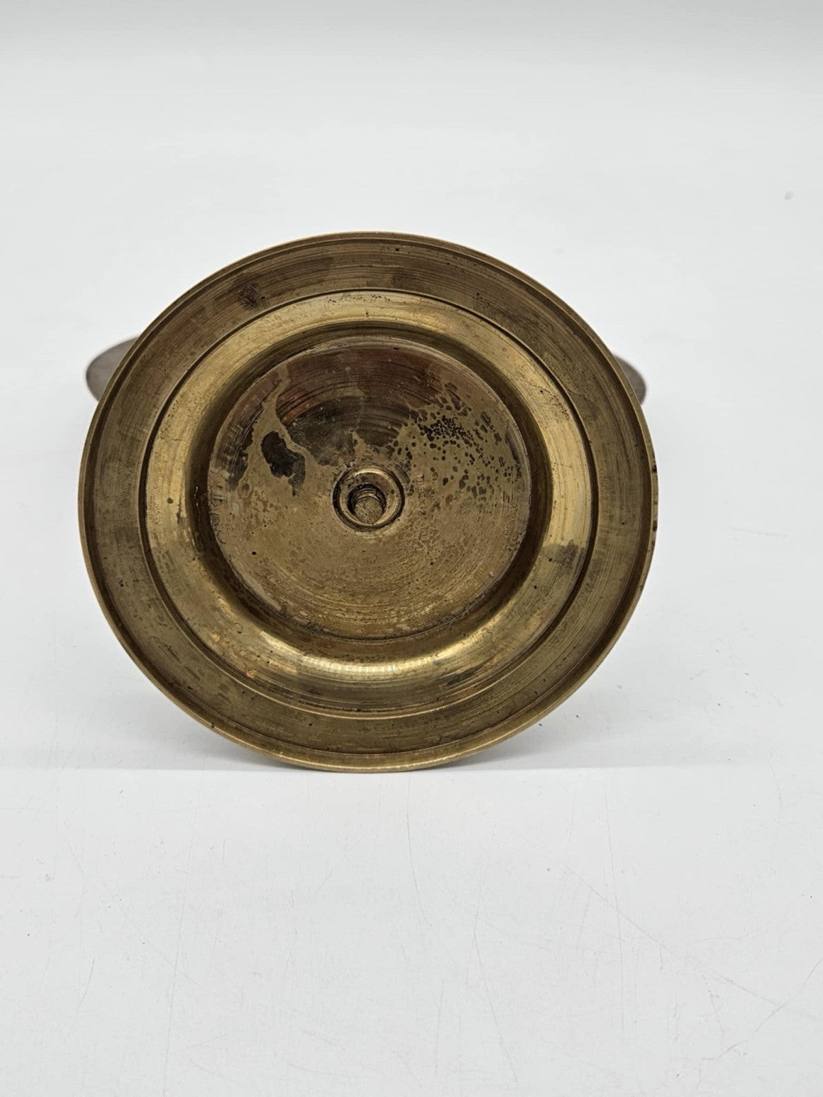 Vtg etched brass metal India 955 gong w/o hammer floral & leaves