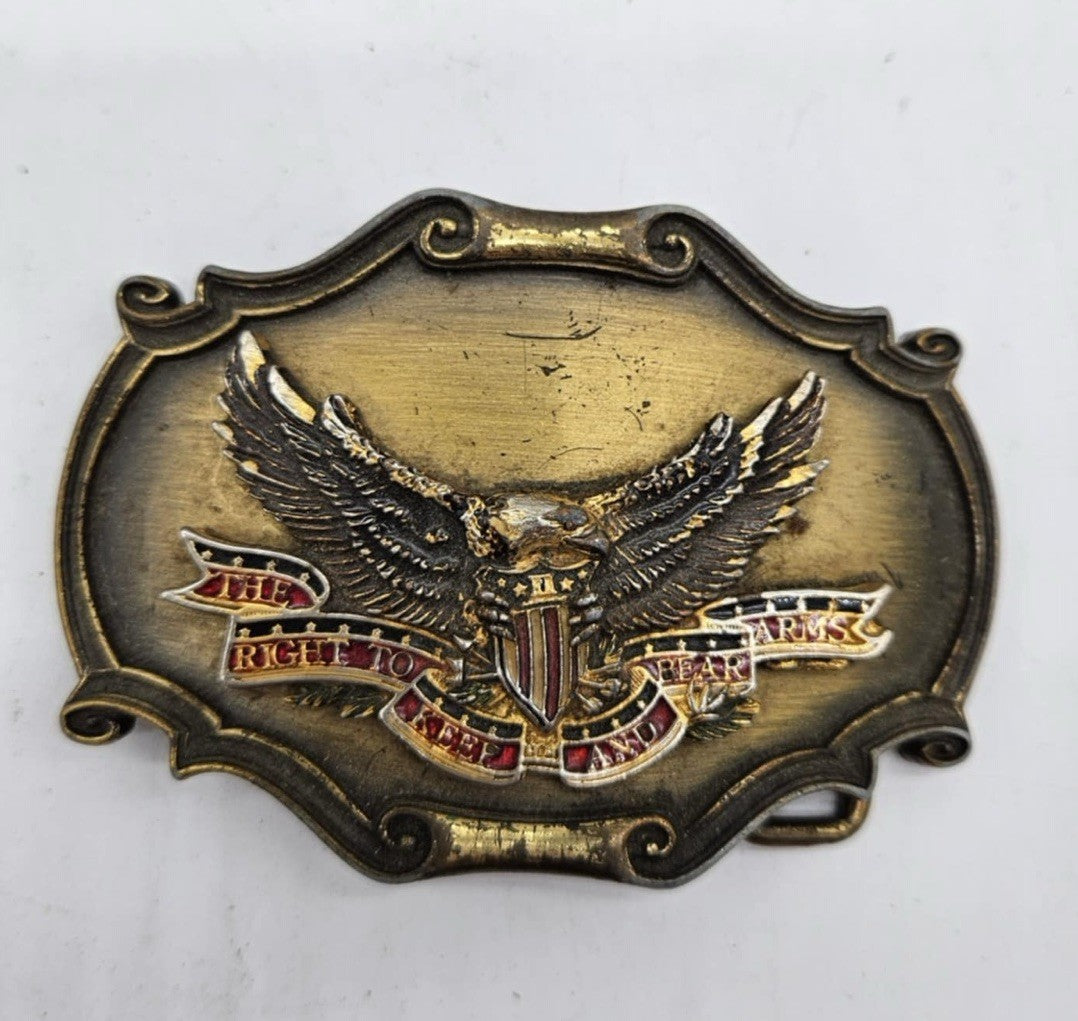 Vintage Genuine Golden Eagle The Right To Keep & Bear Arms USA Made Belt Buckle