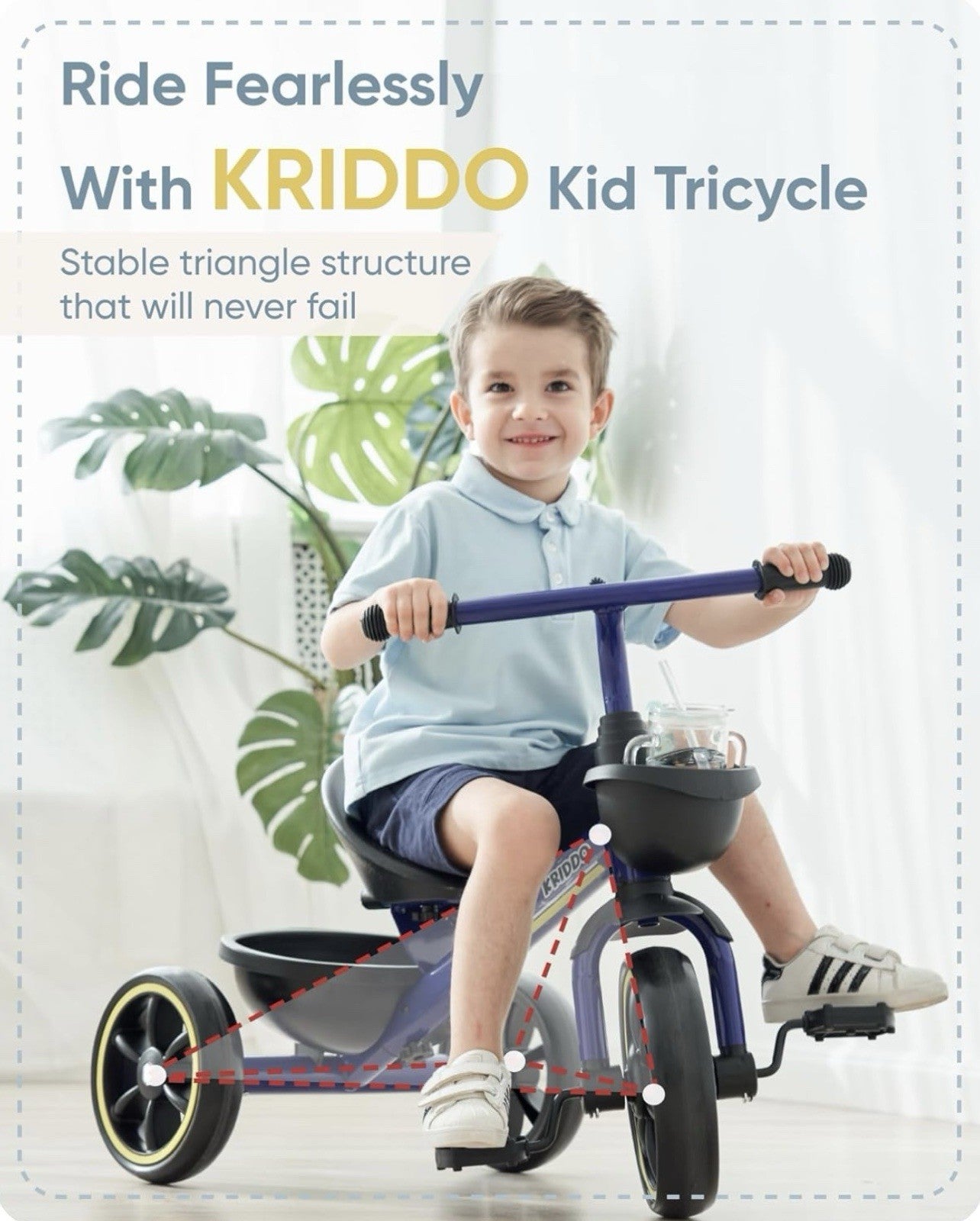 Kriddo Kids Tricycle TC003 Blue For Ages 2-4 Years