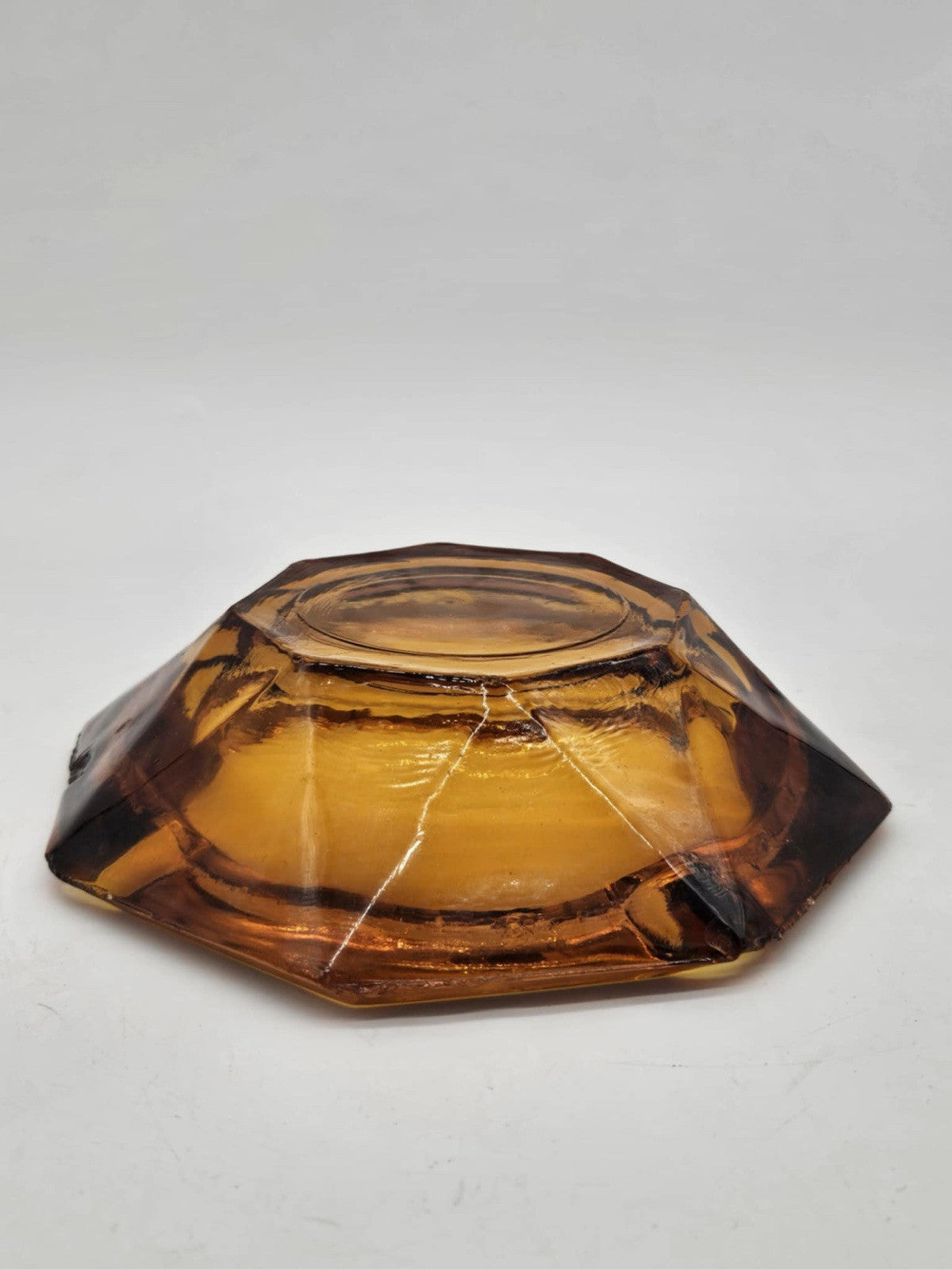 Vintage Octagon Amber Glass Ash Tray Desk Tray 6.5”