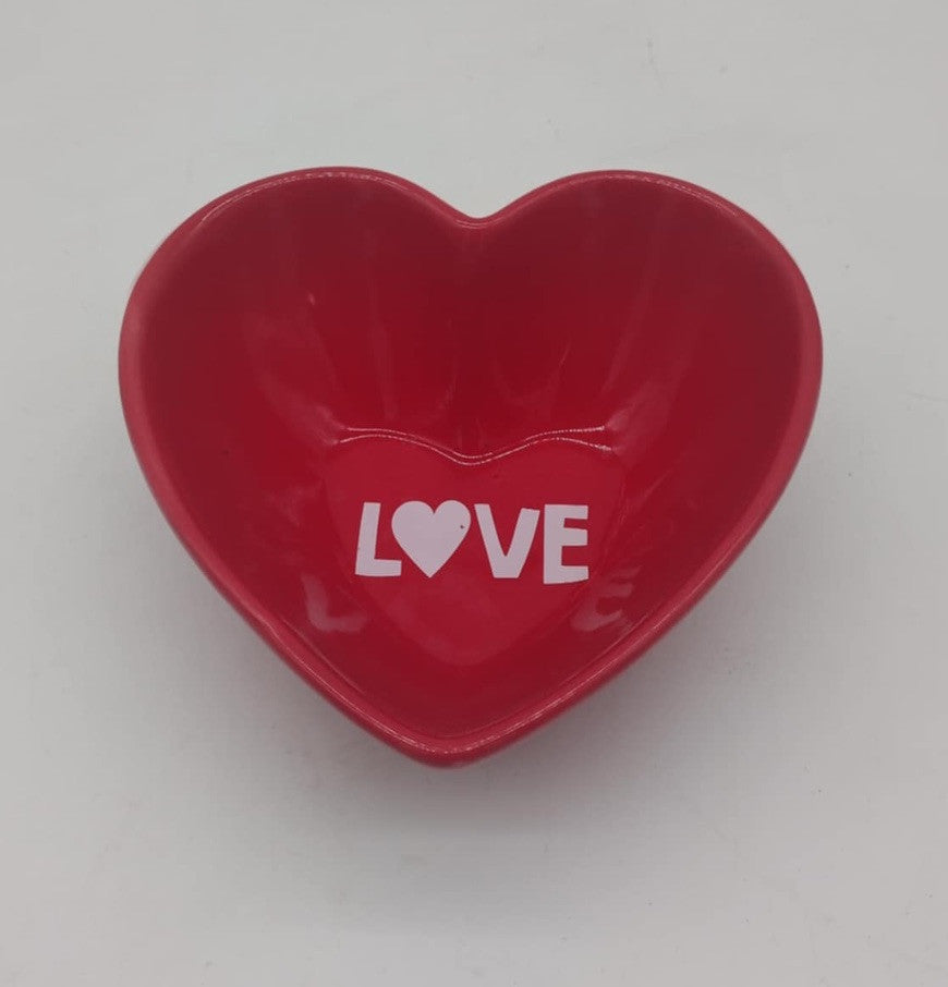 IQ Accessories Heart Shape LOVE Print Red Bowl 6” Wide Ceramic *NEW