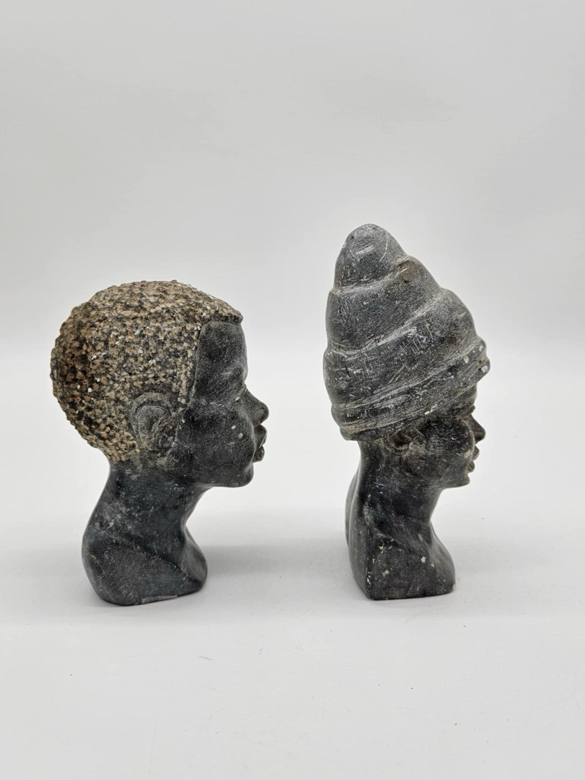 Vintage Hand Carved Zimbabwe Solid Soapstone African Man & Woman Bust