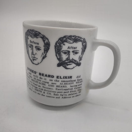 Nice Vintage Graphic Dyke's Beard Elixir "Mustache Mug" Shaving Mug Rare