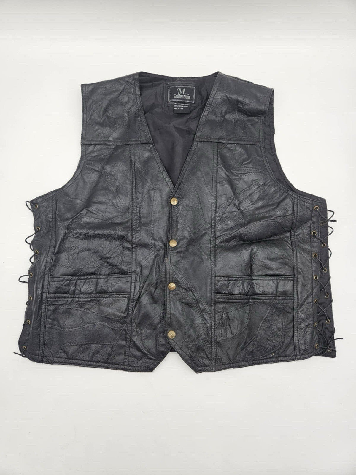 Vintage "Live to Ride" Motorcycle Black Leather Biker Vest ~ Sz 44