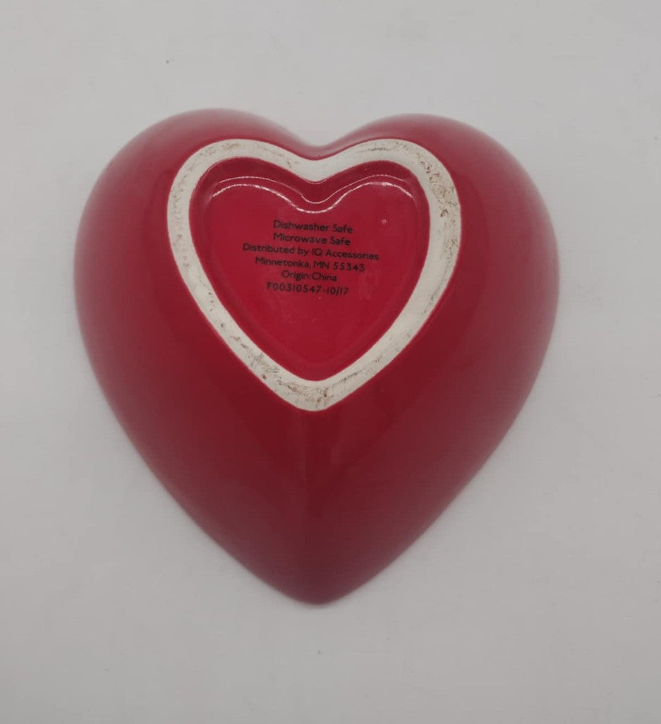 IQ Accessories Heart Shape LOVE Print Red Bowl 6” Wide Ceramic *NEW