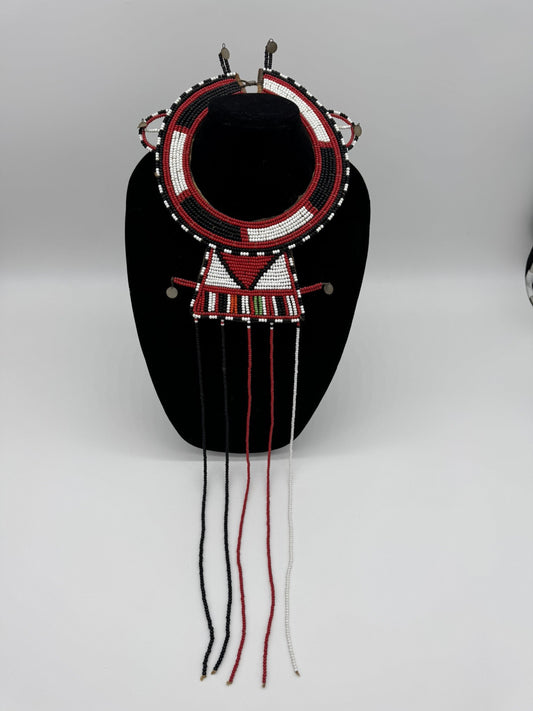 Vintage Kenya African Wedding Collar Multi Color Seed Bead Round Necklace