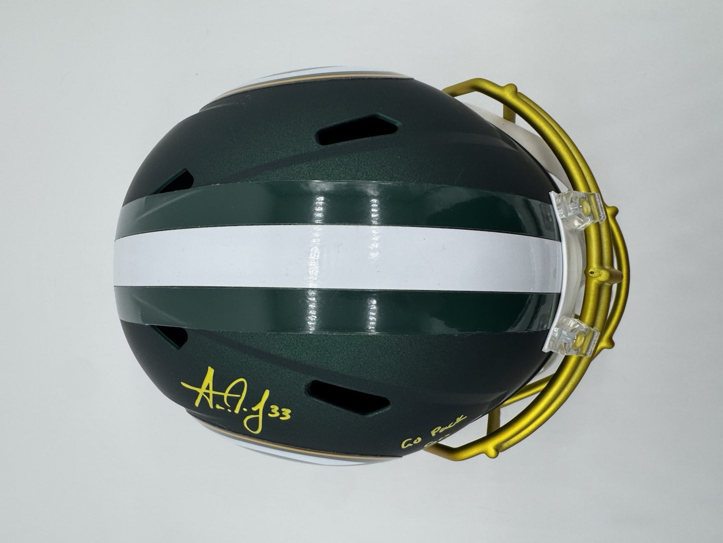 Packers Aaron Jones Signed Full Size Speed Rep Helmet w/ Script & Showcase ~ BAS