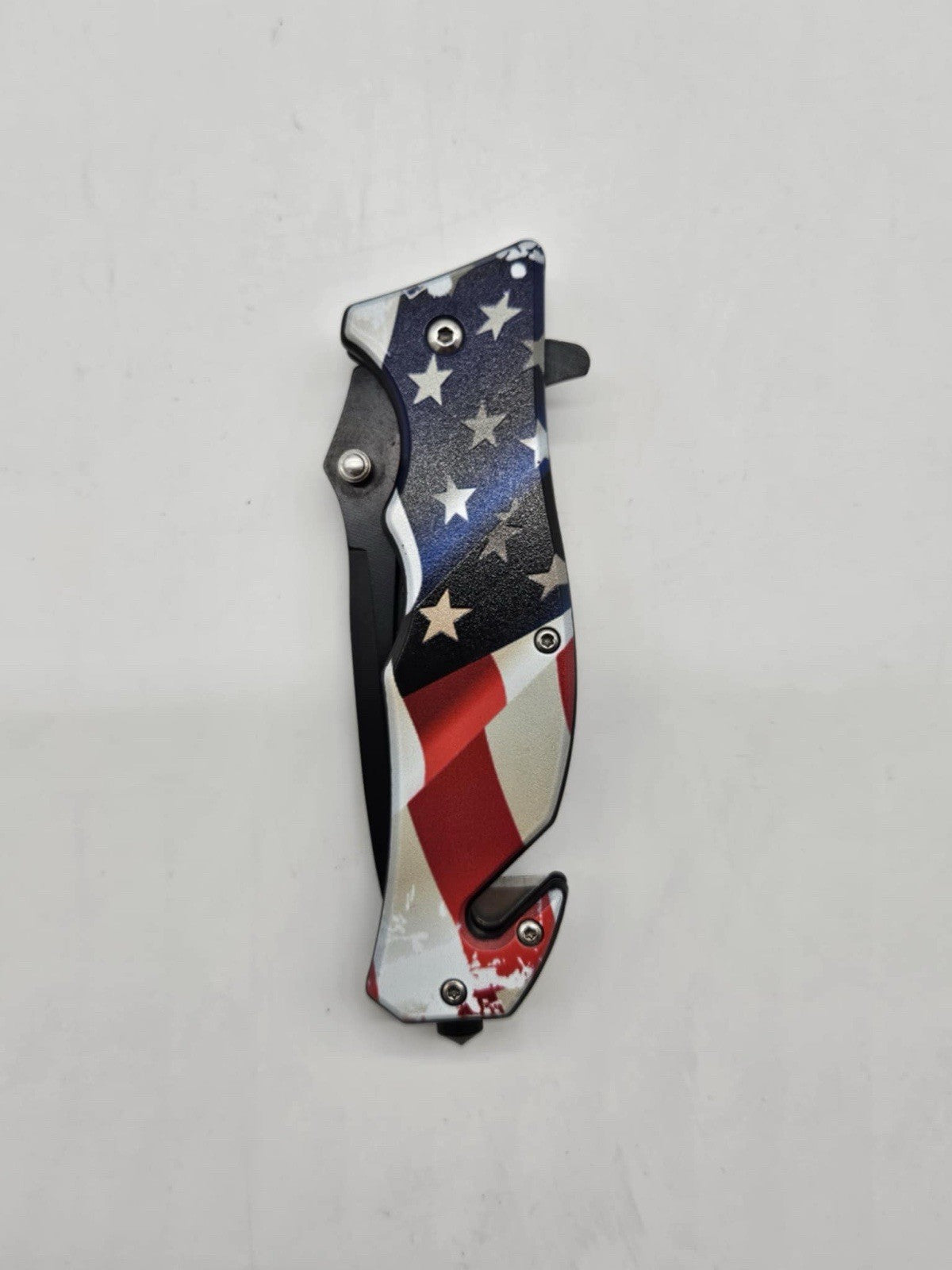 USA Flag Serrated Blade Spring Open Folding Survival Camping Rescue Pocket Knife