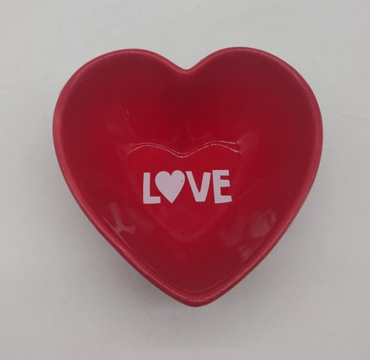 IQ Accessories Heart Shape LOVE Print Red Bowl 6” Wide Ceramic *NEW
