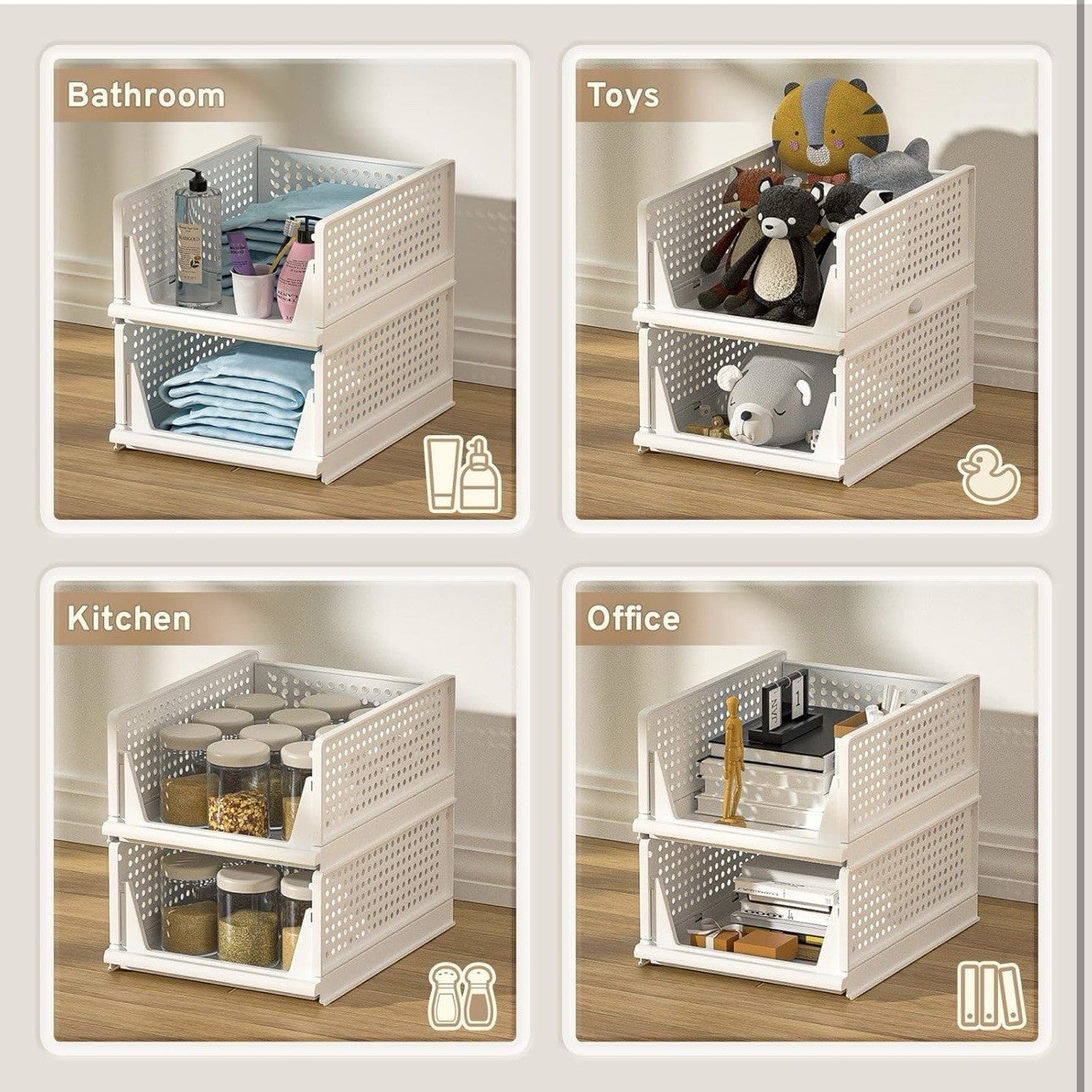 Clothes Organizers And Storage, 3 Pack Stackable Plastic Storage Bins, Foldable