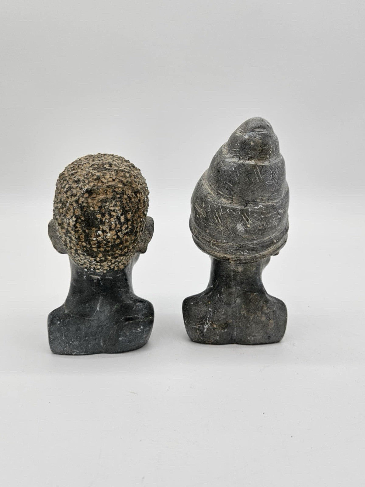 Vintage Hand Carved Zimbabwe Solid Soapstone African Man & Woman Bust