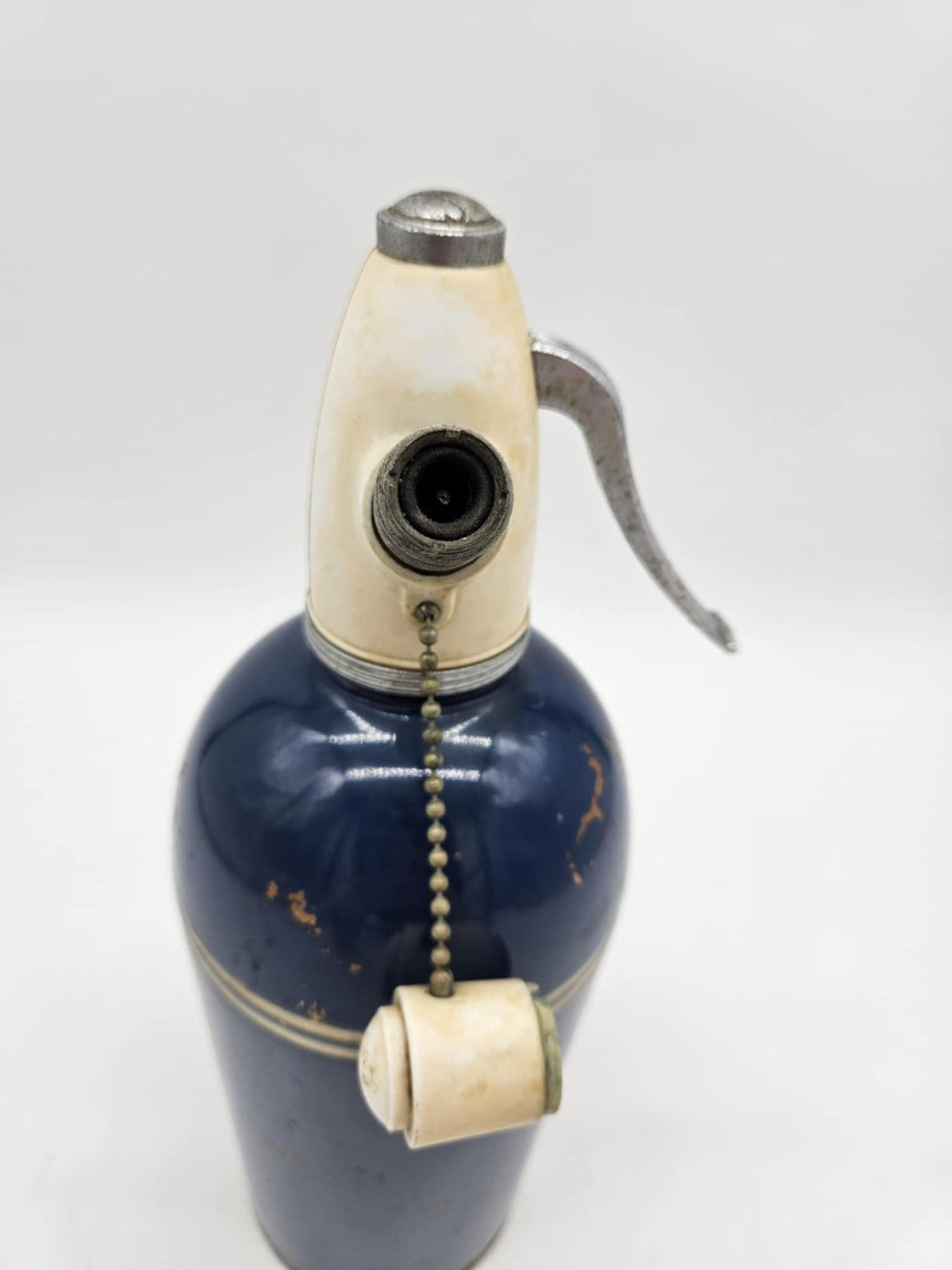 Vintage 1950s Sparklets Soda Syphon Seltzer Bottle Bar Art Deco Dark Blue Enamel