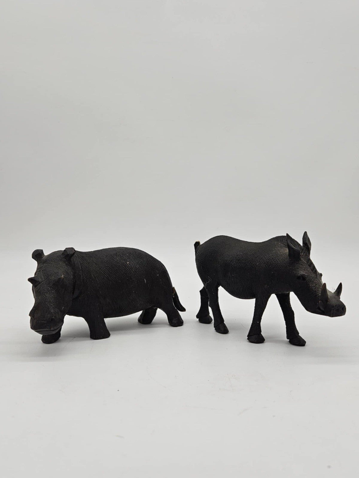 Pair African Hand carved Animals ~ Warthog & Hippo