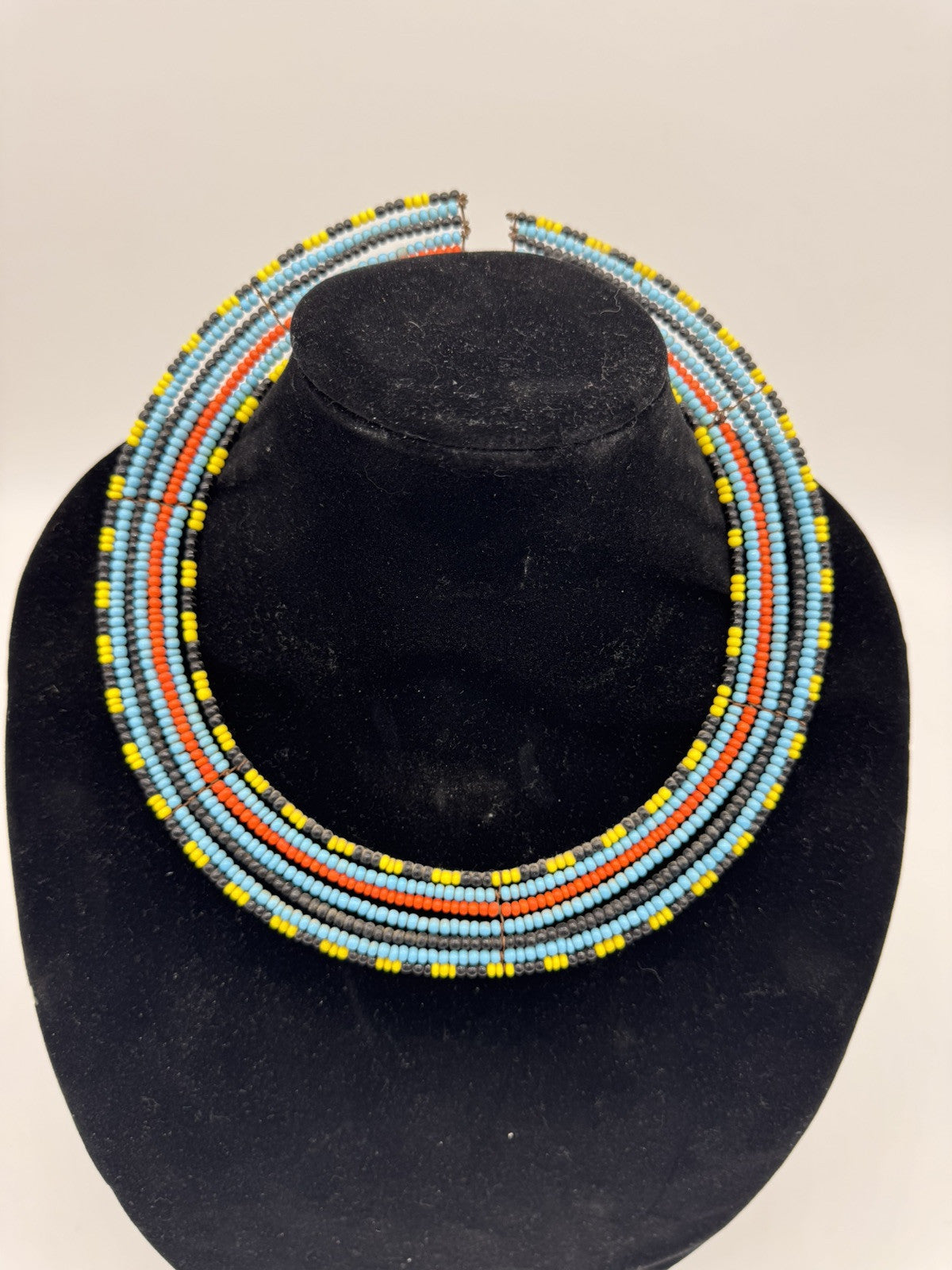 Tanzanian Maasai BEADED Tribal Jewelry 7 Strand Wire Collar Necklace Adult