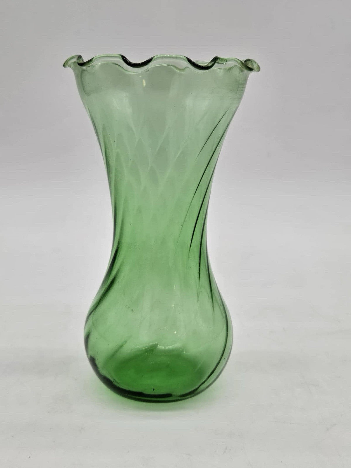 Vintage Glass Swirl Vase With A Green Tint
