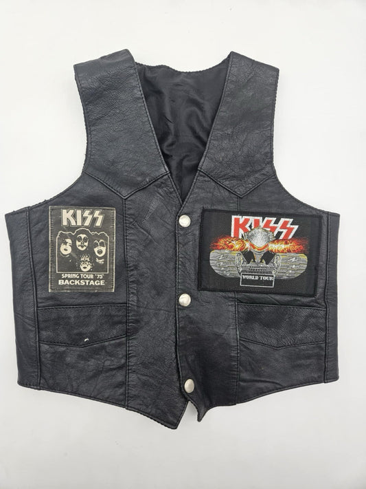 Biker Vintage Metal Leather Vest KISS Spring Tour 1975 BACKSTAGE PASS WORLD TOUR