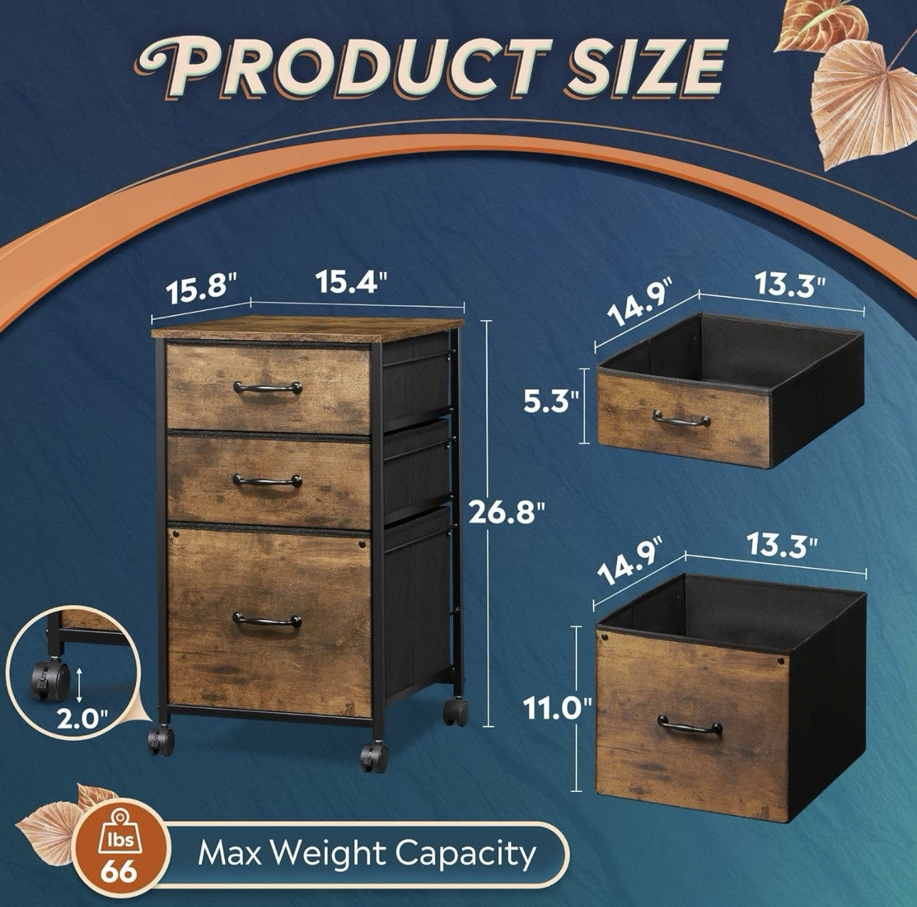 Devaise AHDG041 Fabric 3 Drawer File Cabinet / DHS  Rustic Brown