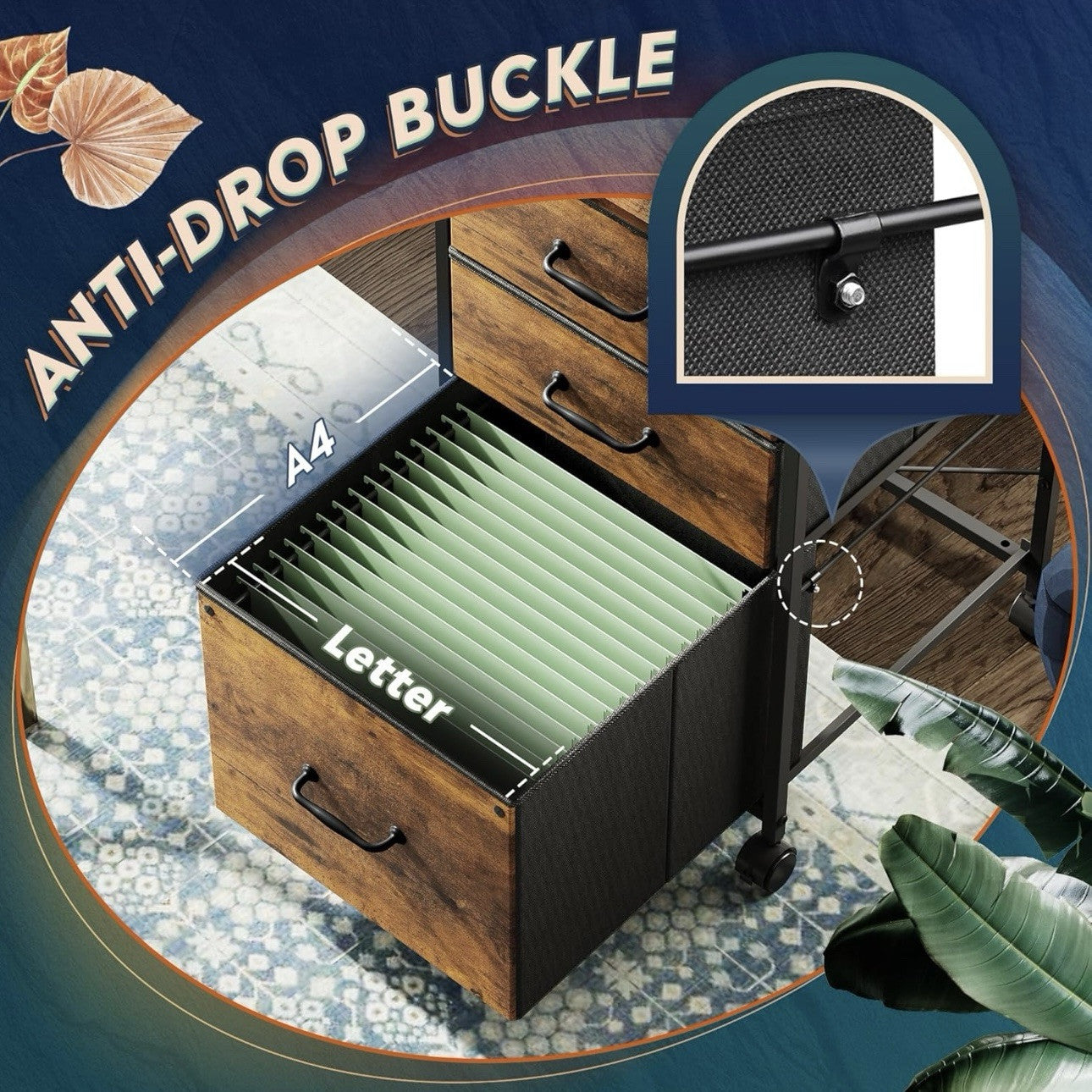 Devaise AHDG041 Fabric 3 Drawer File Cabinet / DHS  Rustic Brown