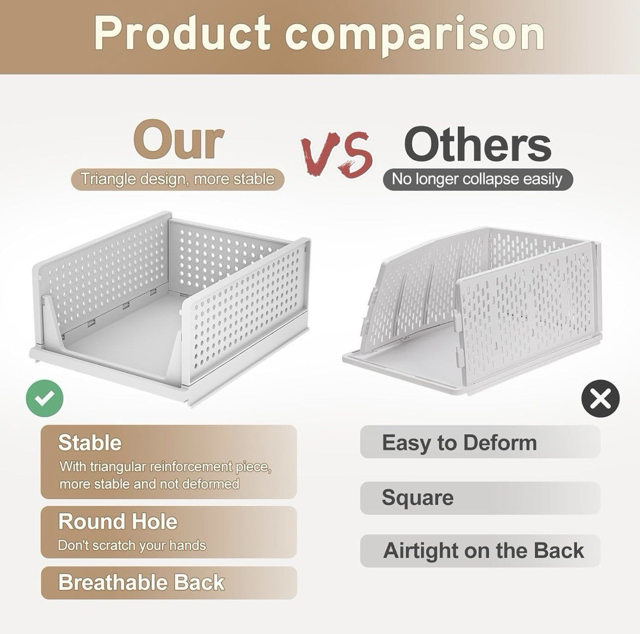 Clothes Organizers And Storage, 3 Pack Stackable Plastic Storage Bins, Foldable