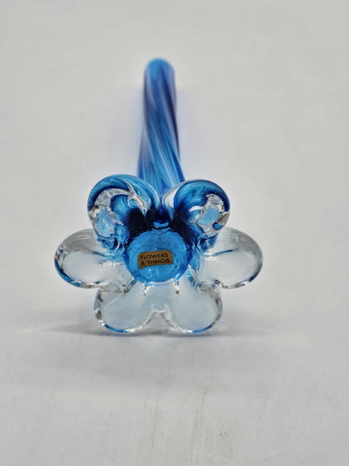 Glass Bud Vase Cobalt Blue & Clear 11-1/2" Tall Fluted