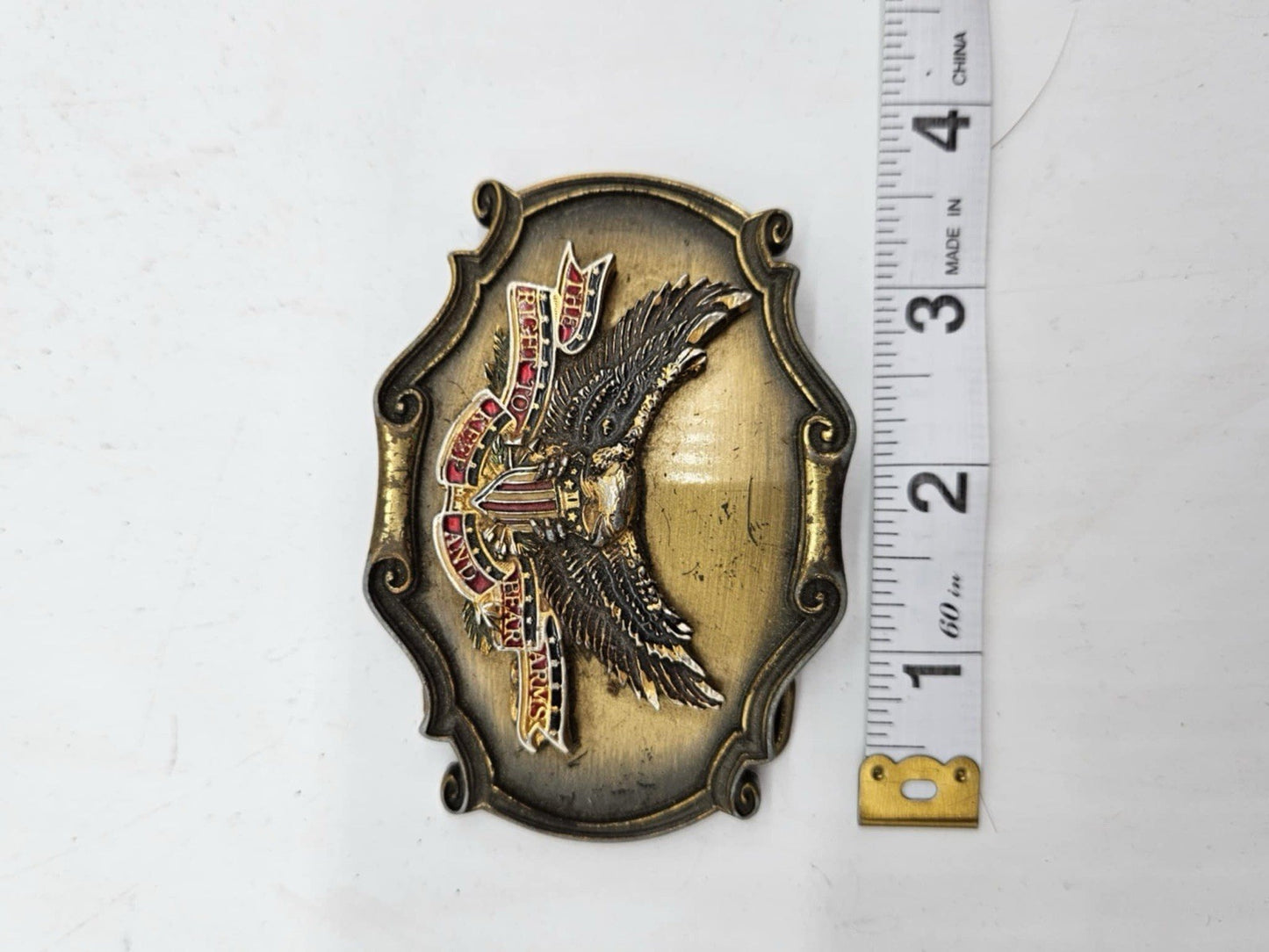 Vintage Genuine Golden Eagle The Right To Keep & Bear Arms USA Made Belt Buckle