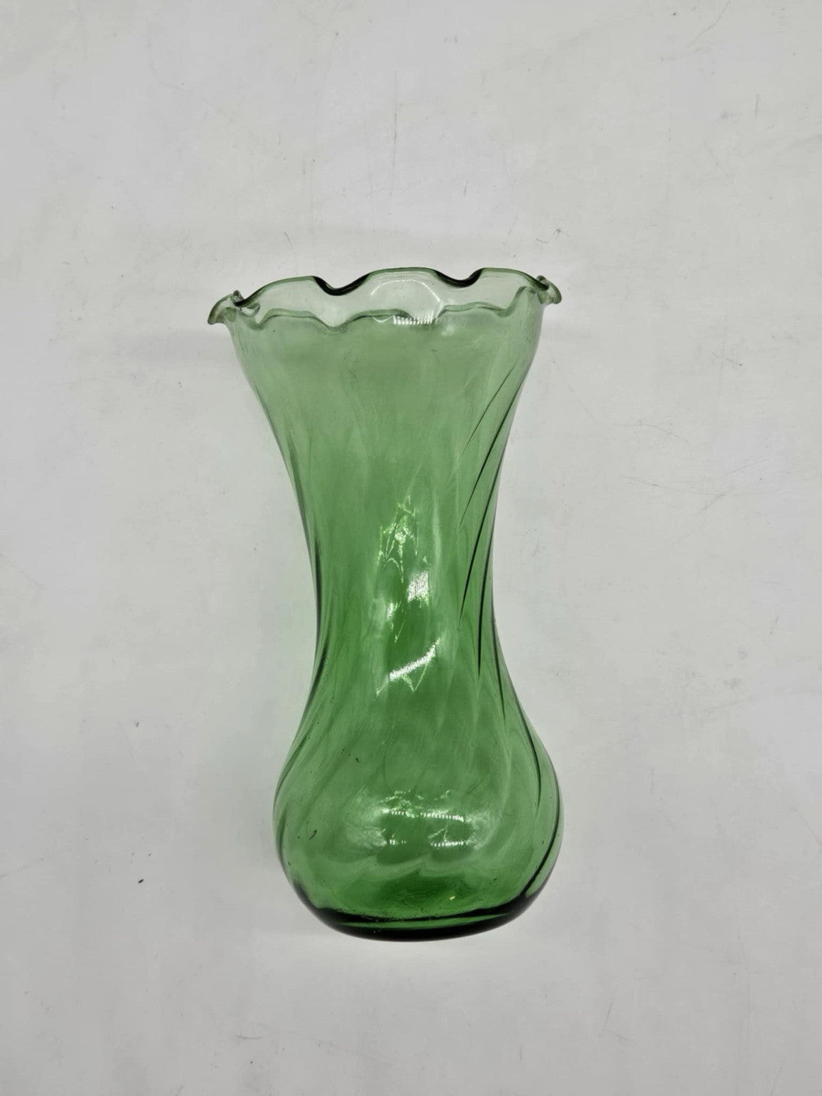 Vintage Glass Swirl Vase With A Green Tint