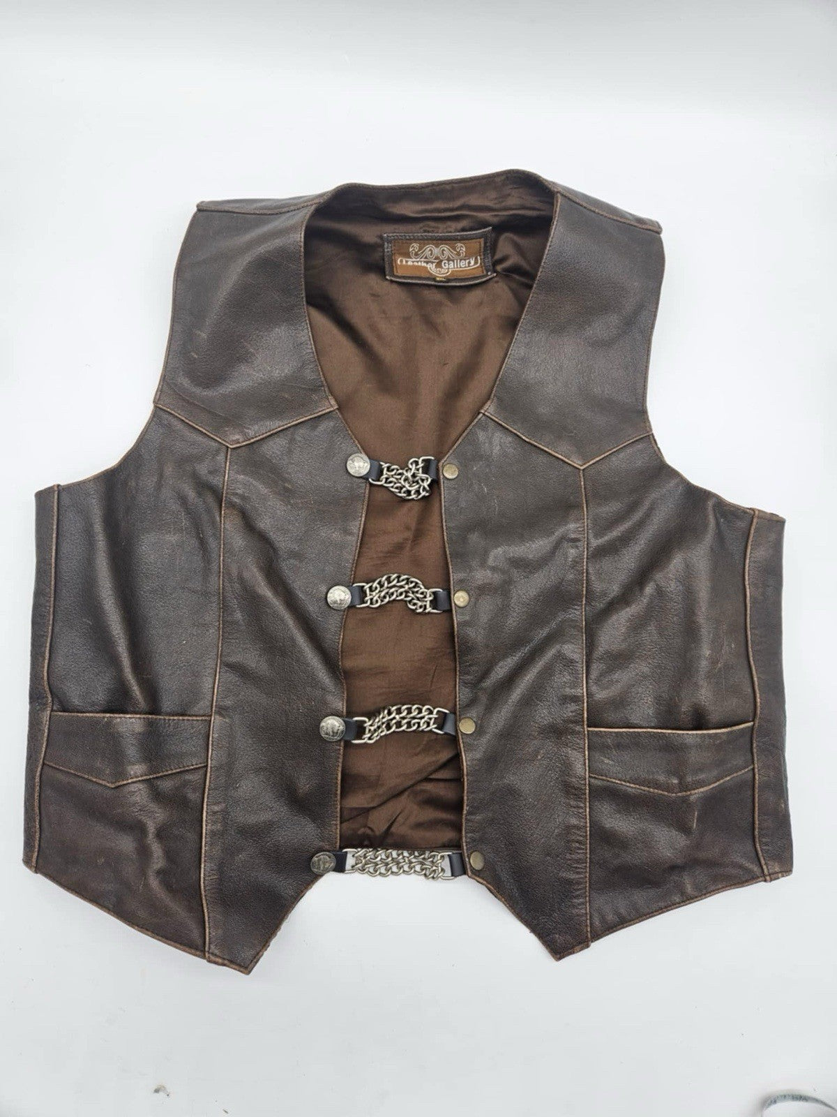Vintage Genuine Leather Motorcycle Vest / Biker Vest ~ Sz 3XL