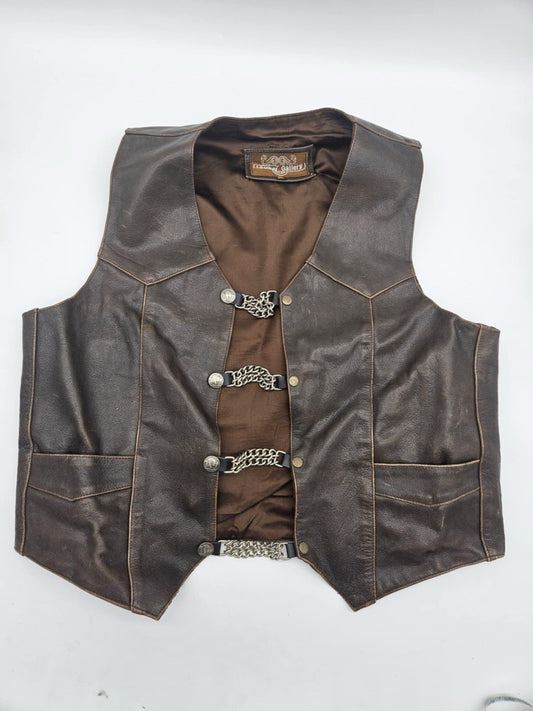 Vintage Genuine Leather Motorcycle Vest / Biker Vest ~ Sz 3XL