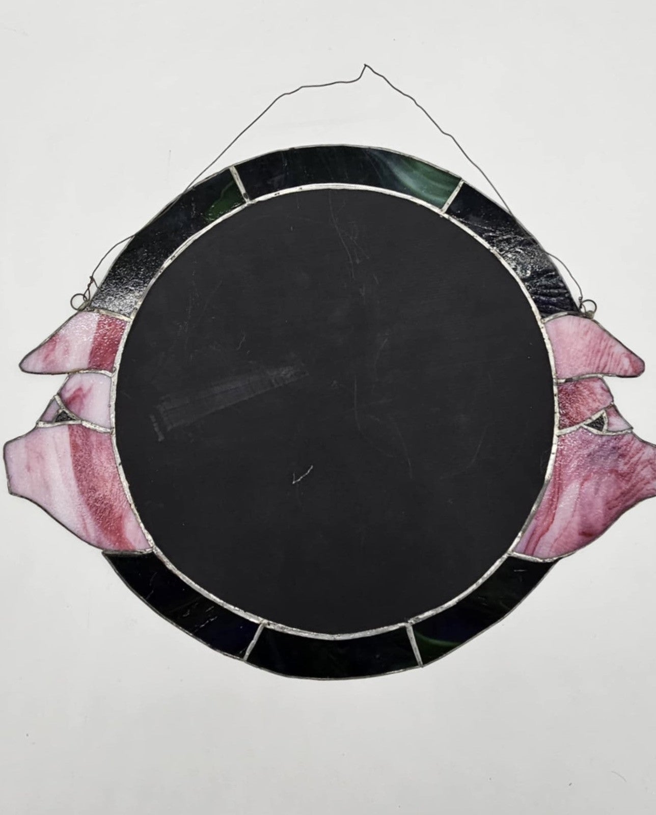 Gorgeous ORIGINAL Vintage Handmade STAINED GLASS Pigs? Flowers?