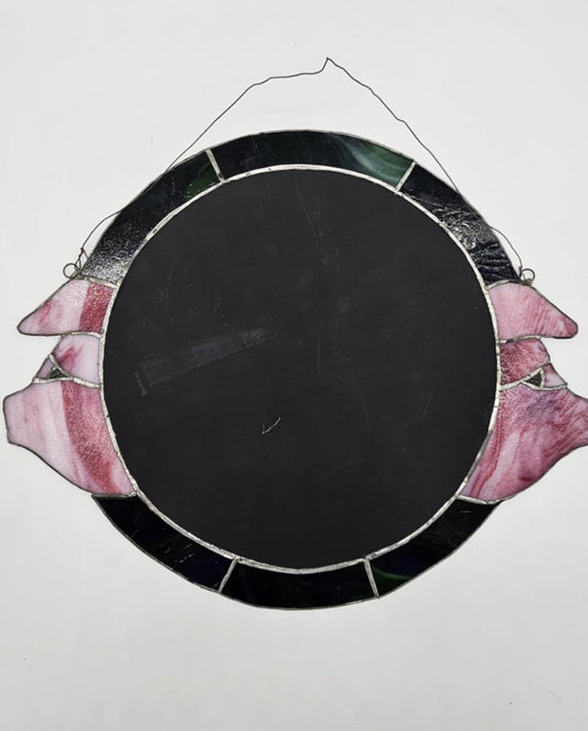 Gorgeous ORIGINAL Vintage Handmade STAINED GLASS Pigs? Flowers?