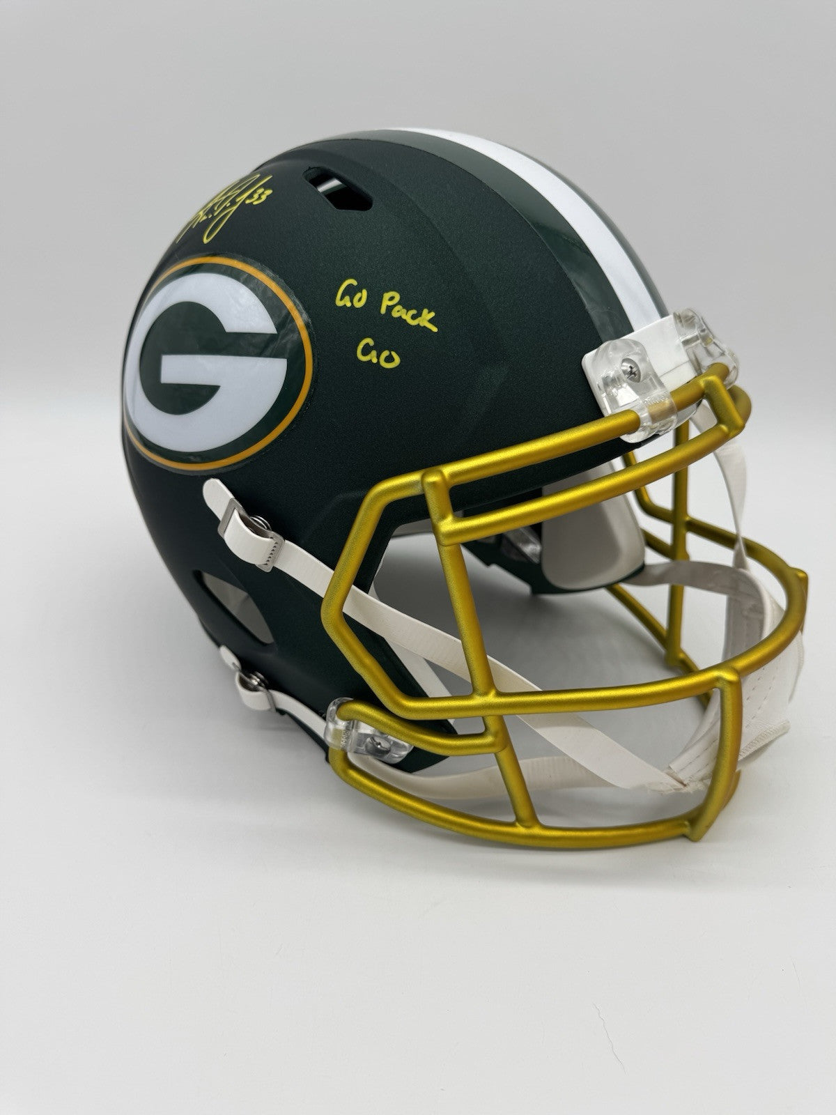 Packers Aaron Jones Signed Full Size Speed Rep Helmet w/ Script & Showcase ~ BAS