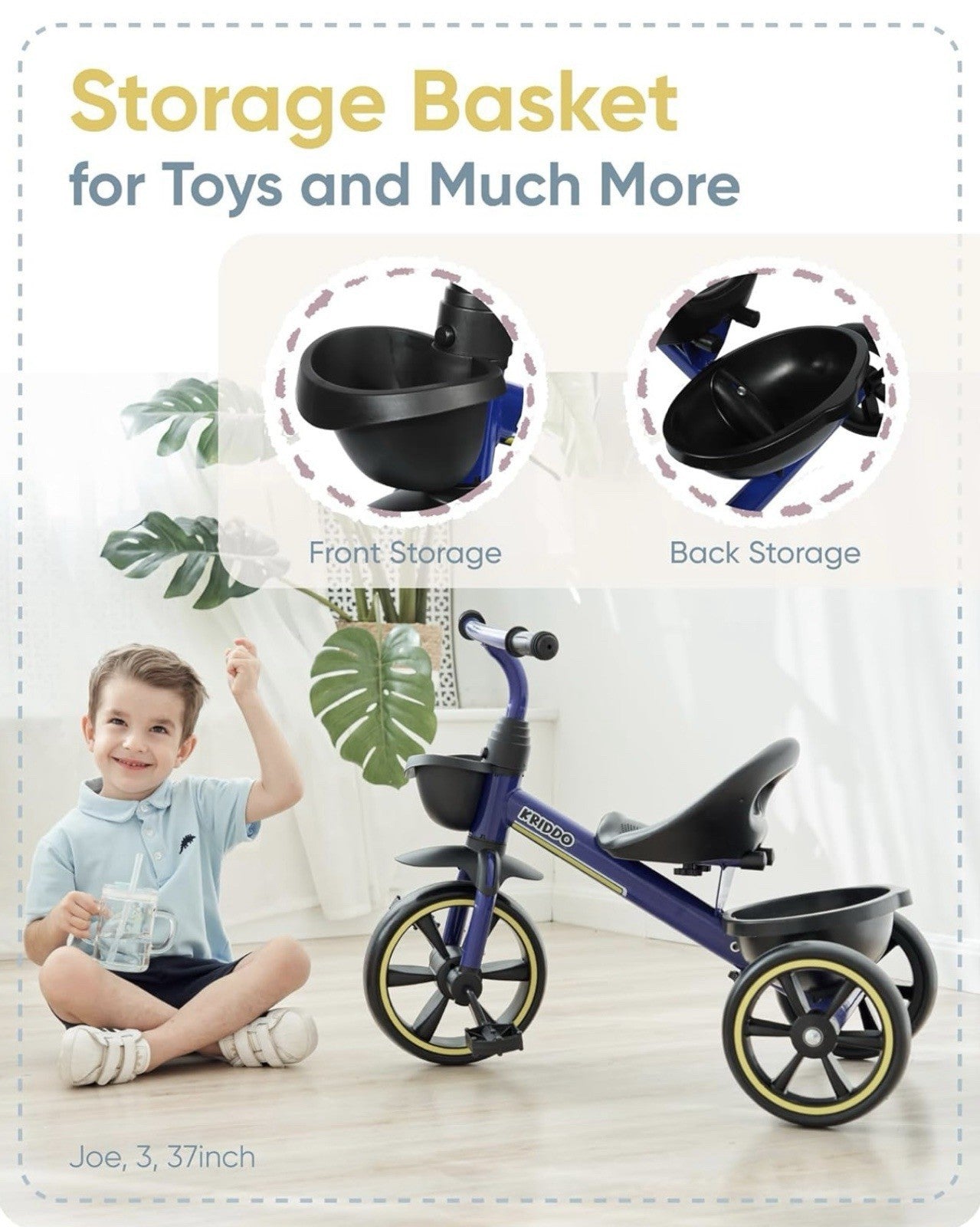 Kriddo Kids Tricycle TC003 Blue For Ages 2-4 Years