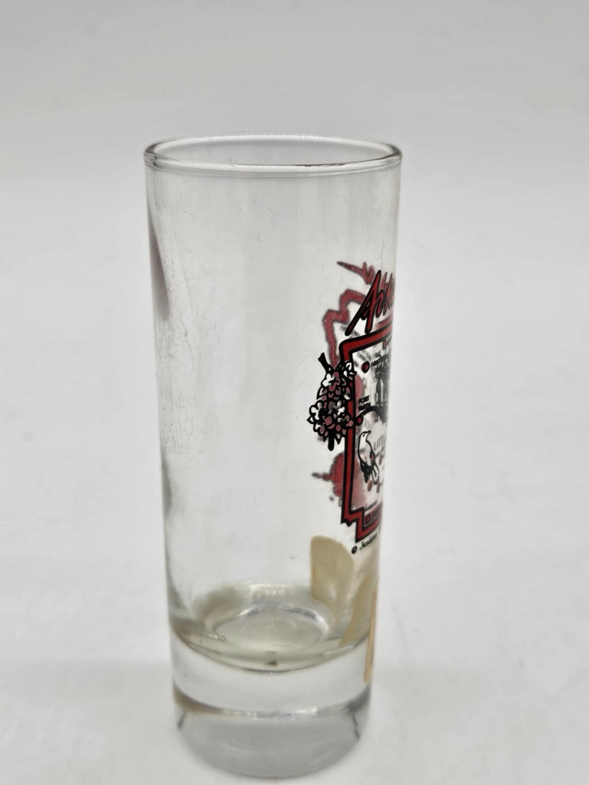 Shot glass Arkansas The Natural State. Has Map Plus Hogs On It. Tall Shot Glass