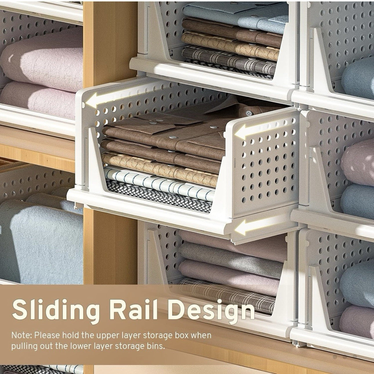 Clothes Organizers And Storage, 3 Pack Stackable Plastic Storage Bins, Foldable