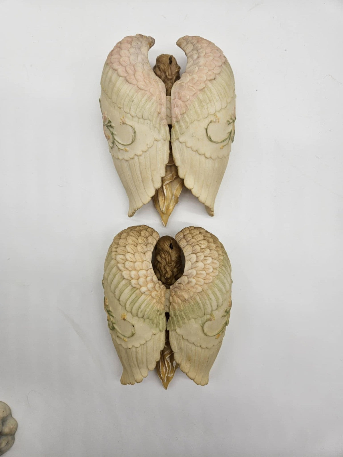 Set of 2 Vtg. Christmas Ceramic Angels Open & Close Wings With Praying Hands 6"