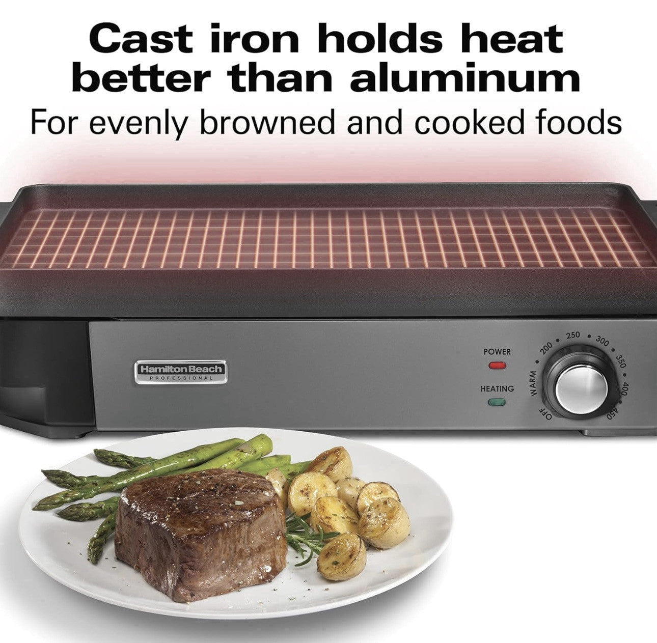 Hamilton Beach Professional Cast Iron Indoor Electric Grill & Griddle, 10" x ...
