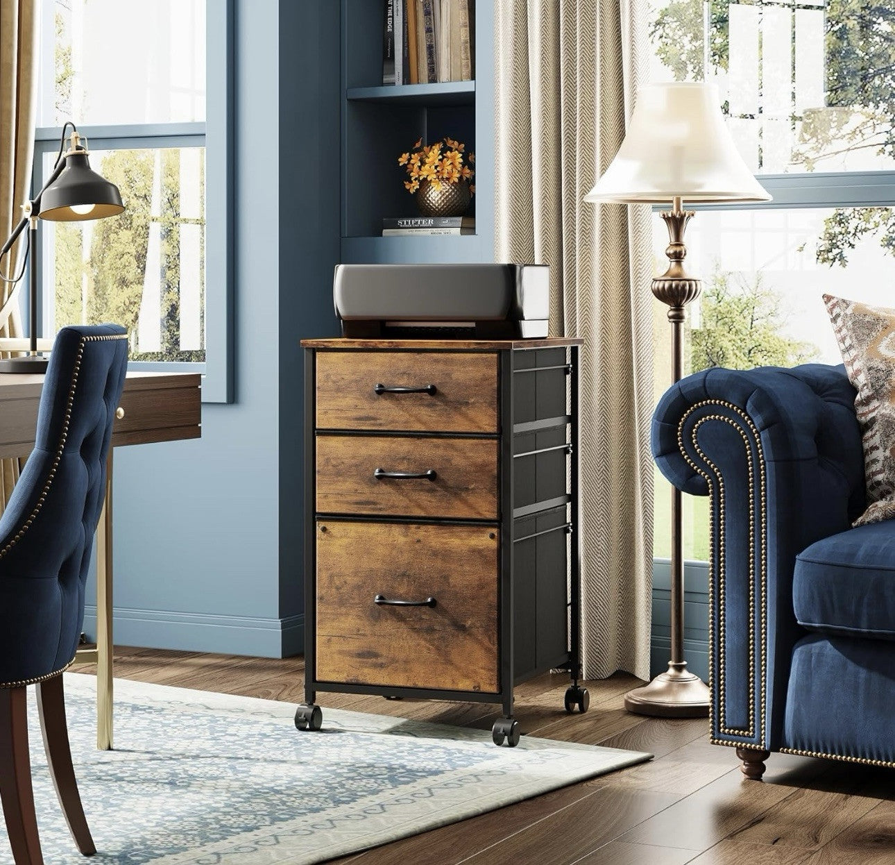 Devaise AHDG041 Fabric 3 Drawer File Cabinet / DHS  Rustic Brown