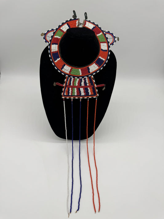 GORGEOUS Vintage Kenya African Wedding Collar Colorful Seed Shell Round Necklace