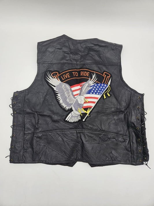 Vintage "Live to Ride" Motorcycle Black Leather Biker Vest ~ Sz 44
