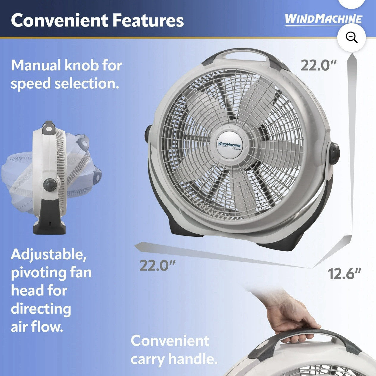 Lasko A20301 20" Air Circulator Wind Machine - Gray