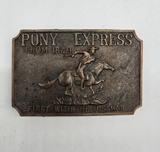 True Vintage PONY EXPRESS Belt Buckle Copper Bronze Color