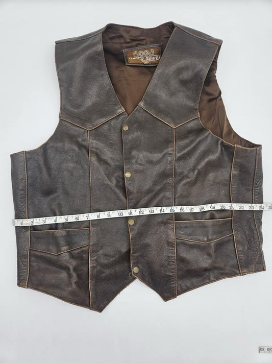 Vintage Brown Genuine Leather MotorcycleBiker Vest ~ Size XXL