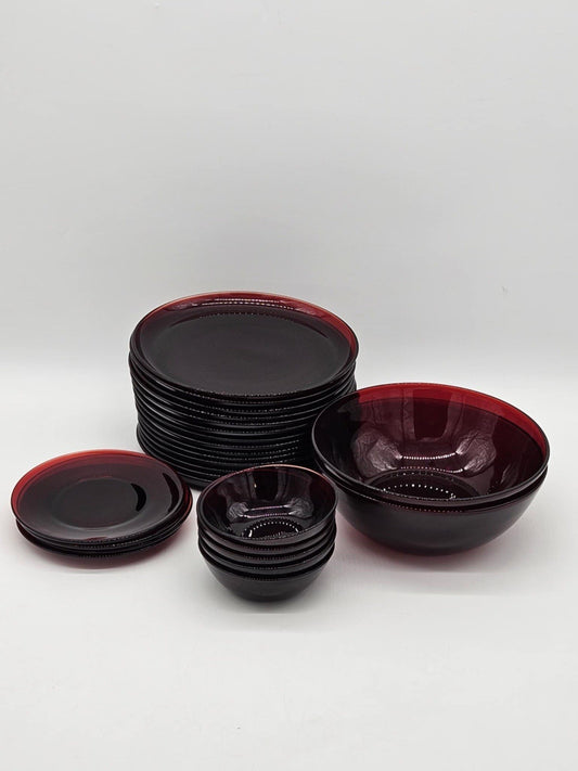 Vintage Anchor Hocking Ruby Red Glass Plates & Bowls Lot (23)