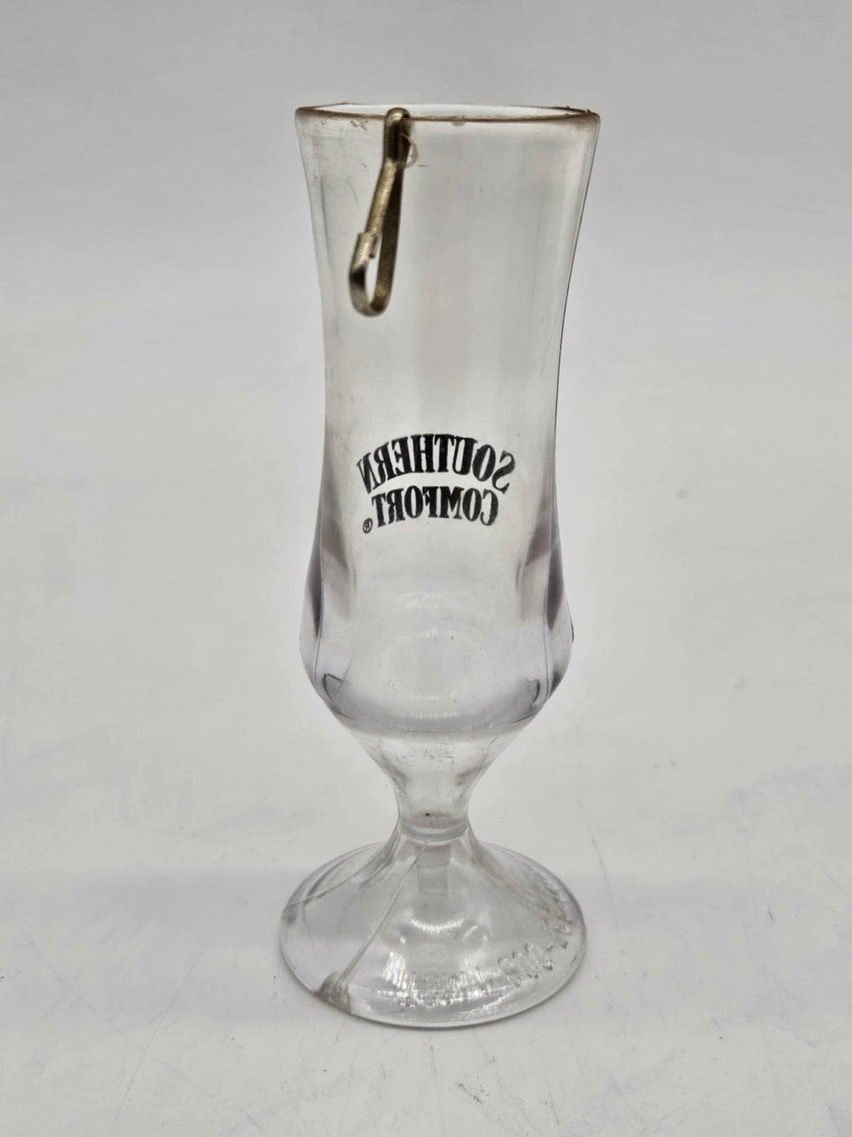 Vintage Southern Comfort Hurricane Style Barware 8” Glass w/ Metal Hook Clasp