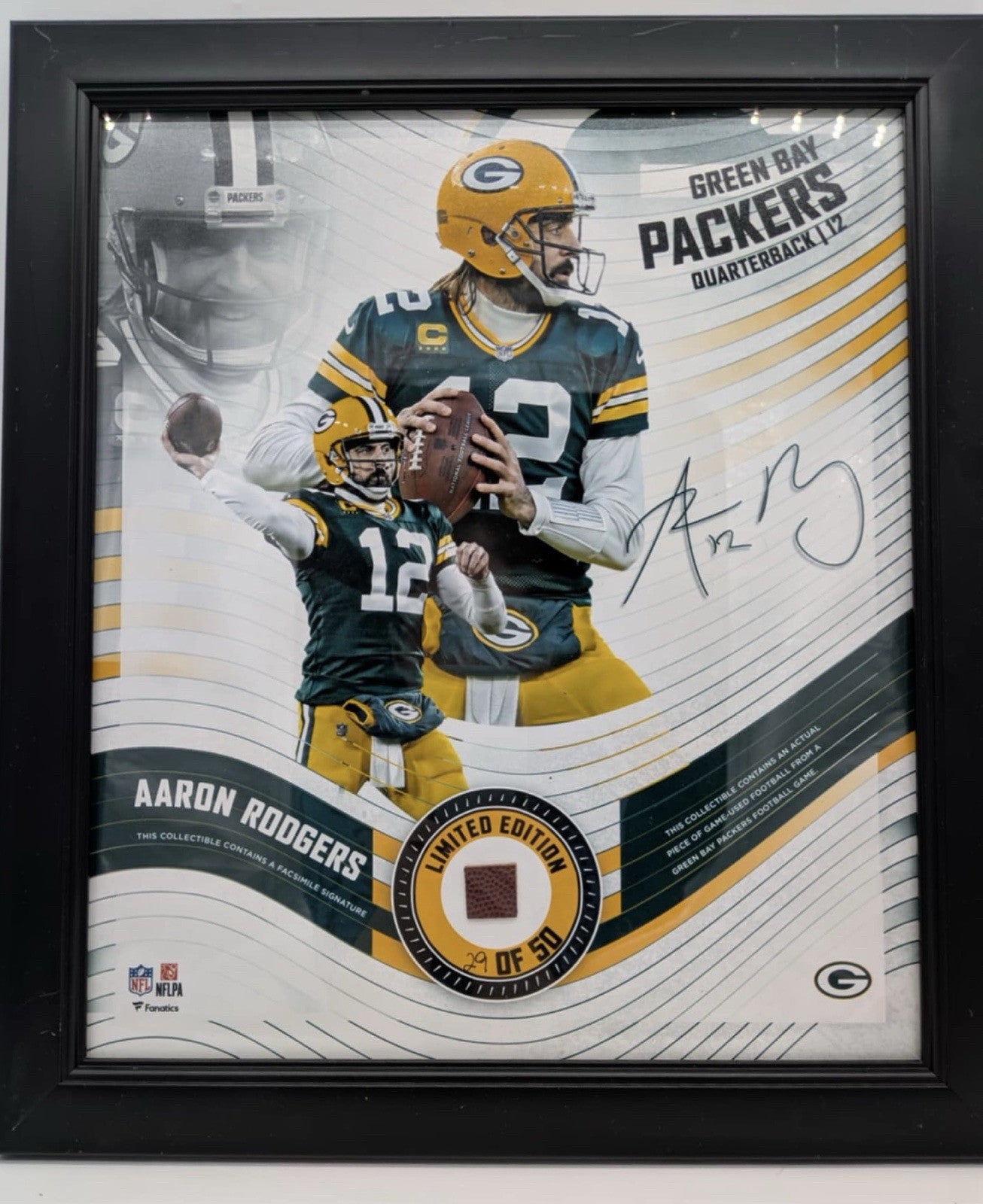AARON RODGERS Packers Framed 15" x 17" Game Used Football Collage LE 29/50