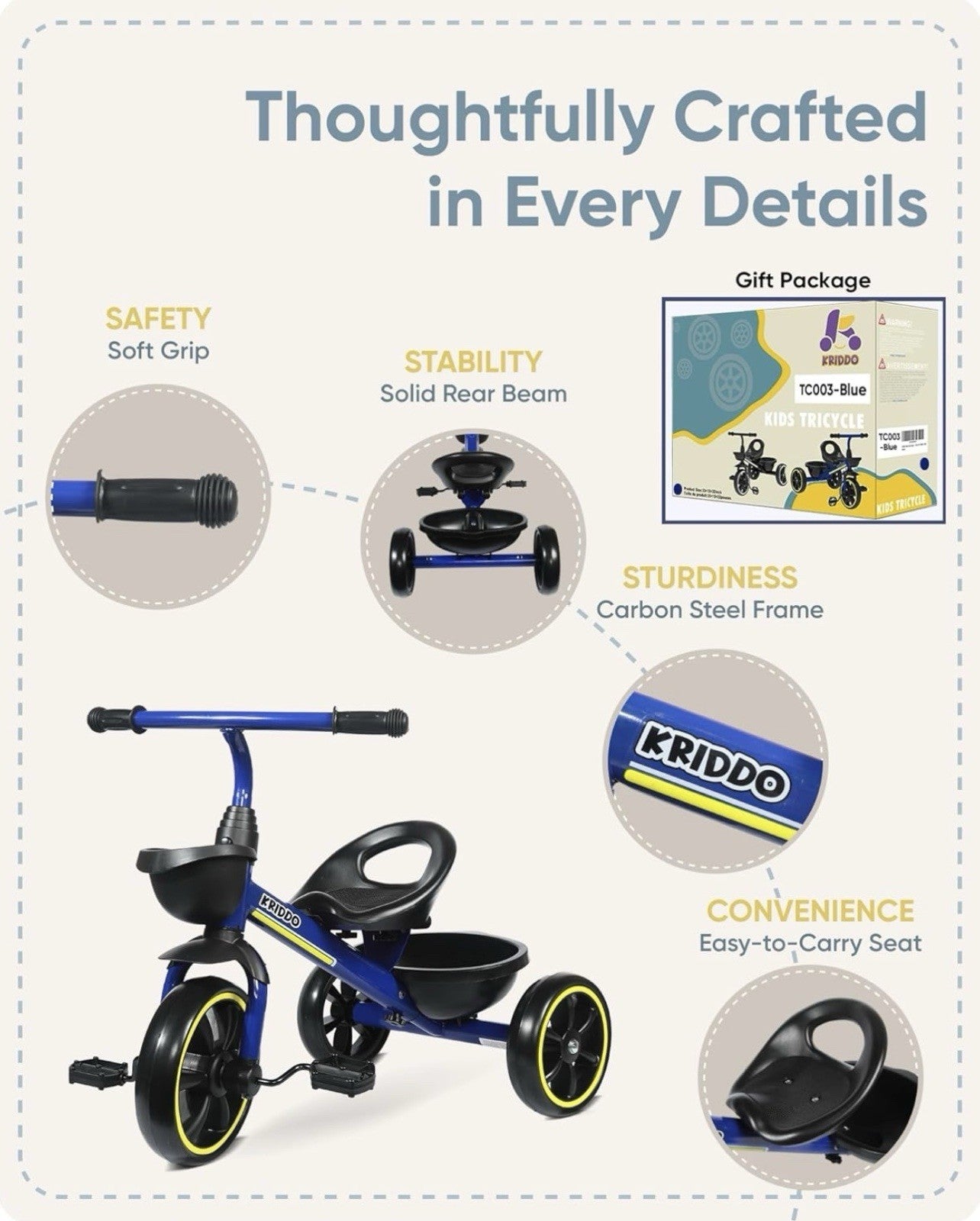 Kriddo Kids Tricycle TC003 Blue For Ages 2-4 Years