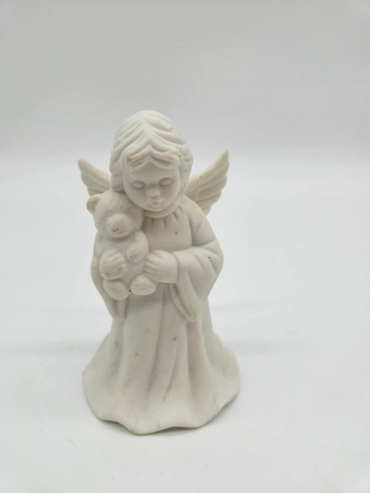 Jade White Porcelain Angel Holding Teddy Bear Dinner Bell