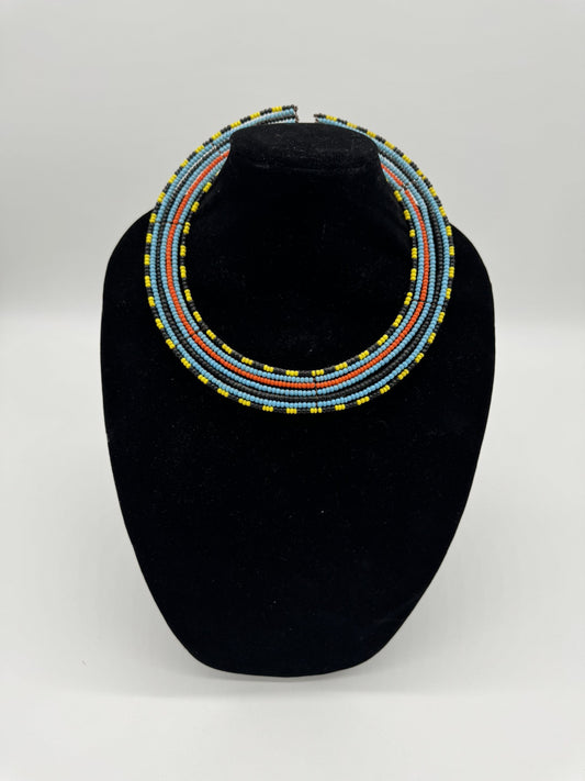 Tanzanian Maasai BEADED Tribal Jewelry 7 Strand Wire Collar Necklace Adult