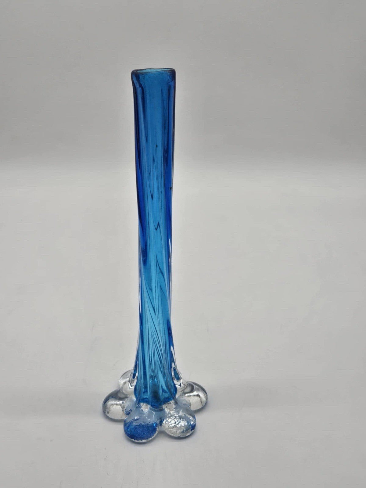 Glass Bud Vase Cobalt Blue & Clear 11-1/2" Tall Fluted